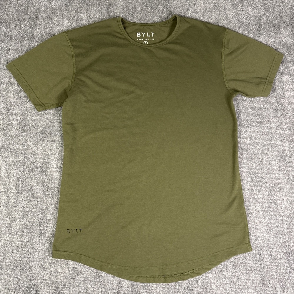 BYLT Drop Cut Lux Shirt Mens Small Green Premium Basics Short Sleeve